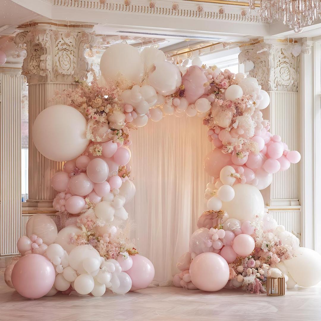 White And Pink Balloon Arch Kit, Party Decor, Coquette Birthday Decorations, 5/10/ 12/18 Inches Pink Bow Balloon for Bridal Baby Shower Girls Birthday Wedding Decorations Supplies (70 PCS)