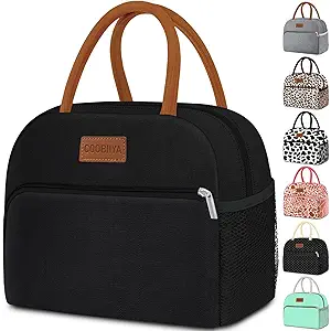 Coobiiya Lunch Box Lunch Bag for Women Men,Reusable Cute Lunch Pail bag,Leakproof,Insulated LunchBox Tote Compact 10L, Cooler Lunch Container for Work Travel Office (Black)