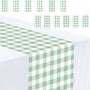 12 Pcs Sage Green and White Checkered Table Runner Plastic 14 x 108 Disposable Sage Green Gingham Table Runner for Birthday Wedding Baby Shower Party Table Centerpiece Decorations