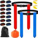 CHERAINTI Flag Football Belts Set, 14 Players Adjustable Extended Youth Flag Football Set for Kids, Teens & Adults, Ideal for Team Training and Outdoor Games, Includes Cones, Whistles & Carry Bag