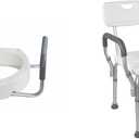 Essential Medical Supply Raised Elevated Toilet Seat Riser for an Elongated Toilet & Vaunn Shower Chair Bath Seat with Padded Arms