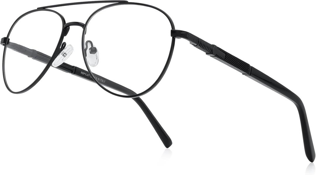 Classic Aviator Reading Glasses for Men Women Light Blocking Computer Readers Spring Hinge Metal Frame Acetate Legs (Black)