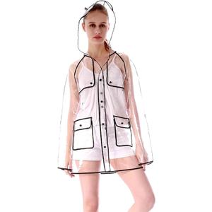 XJHKG Impermeable transparente con borde de arco iris, poncho de EVA, chaqueta de lluvia para mujer, ropa impermeable transparente al aire libre (color : borde negro M)