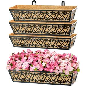 4 Pack 30 Inch Deck Railing Planter Box - Window Boxes Planters with Adjustable Brackets Coco Liners Balcony Planters Railing Hanging for Window Flower Boxes Outdoor Garden Decor