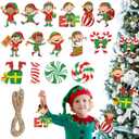 Capoda 30 Pcs Elf Christmas Tree Ornaments Decoration Wooden Hanging Ornaments Xmas Elves Hanging Sign Boy and Girl with Candy Canes Ornament Xmas Elf Decoration for Christmas Tree Decor