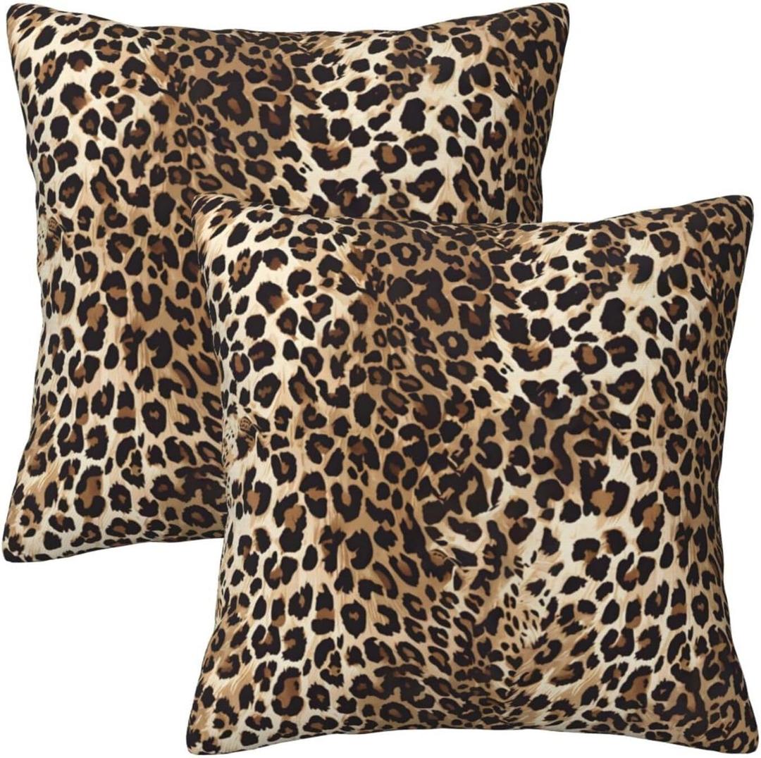 Yobvec Cheetah Print Pillow Covers Home Decor 18x18 Inch, Leopard Print Throw Pillowcase Decorative Cushion Cover for Bed Sofa Couch, 2 Sets