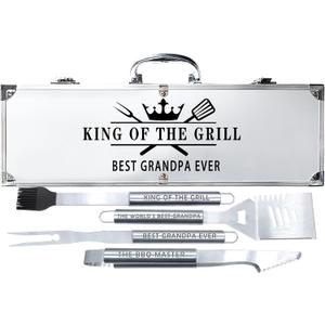 Bonsai Tree Fathers Day Grandpa Gifts, Gifts for Grandpa, Best Grandpas Ever Gift for Birthday - Cool Grilling BBQ Present for Grandfather from Grandkid - Papa Stainless Steel Metal Tool Set 4
