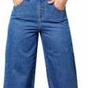 Women's Straight Wide Leg Jeans Overalls Baggy Fit Bib Denim Jumpsuit Pants Adjustable Straps (Medium, Mid Blue)