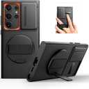 SURITCH for Samsung Galaxy S24 Ultra Case with 360 Rotatable Hand Strap Phone Grip & Invisible Kickstand & Slide Camera Cover, Rugged Shockproof Protective Cover for S24 Ultra -Black