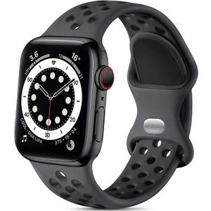 Lerobo Compatible for Apple Watch Band, Men Women,Soft Silicone Breathable Sport Band Compatible for Apple Watch, Size: 44mm/45mm/46mm/49mm/42mm(Series 3) M/L Black