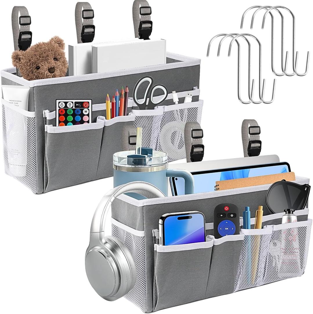 Ofiray-home 2pcs Bedside Caddy/Bedside Hanging Storage Bag for Bunk College Dorm Bed and Hospital Beds,Can be Placed Glasses,Water Bottle,Books,Mobile Phones,Keys,Dorm Room Essentials