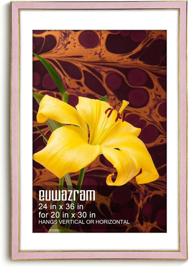 Suede 24x36 Frame - Single Frame, Christmas Elegant Pink 24 x 36 Poster Frame with Mat for 20x30, 24x36 Picture Frames for Artwork, Puzzles, Photos and Movie Posters