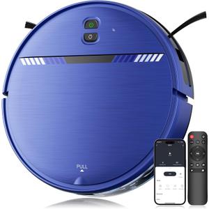 MANVN Robot Vacuum and Mop Combo for Pet Hair, Robotic Vacuum for Hard Floors and Carpets, 2.87'' Ultra-Slim, with 3D Obstacle Avoidance, Wi-Fi/App/Voice Controlled, Self-Charging, Blue