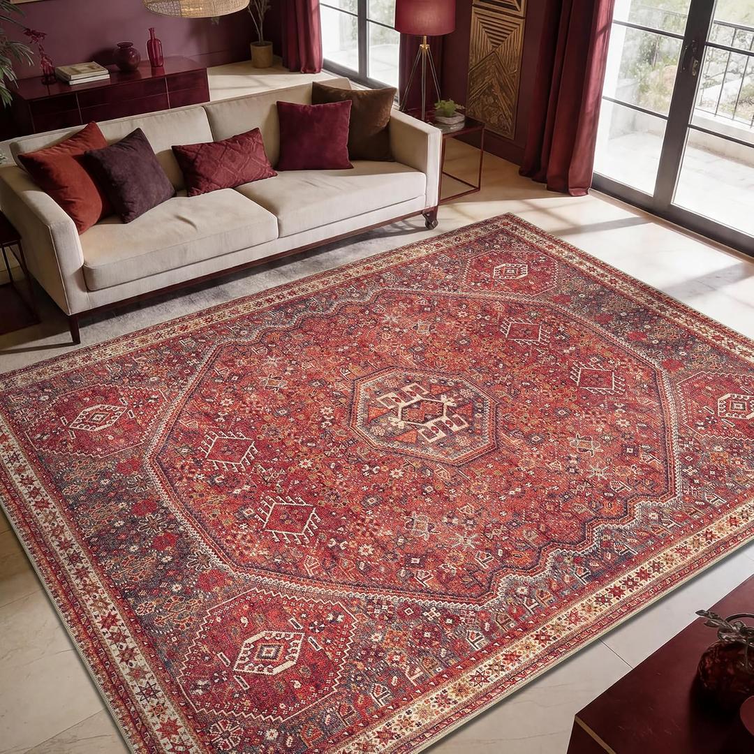 Keen Home Design 6x9 Rug - Machine Washable Area Rug with Non-Slip Backing, Ideal for Living Room, Dining Room, Bedroom - Vintage, Easy Clean, Durable, Low Pile Rug - (6' x 9')