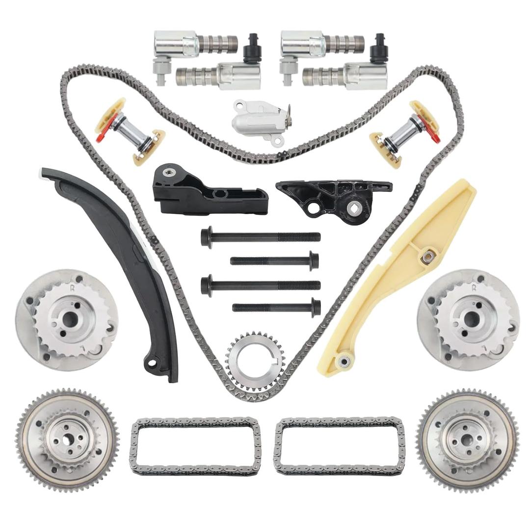 90738S Engine Timing Chain Kit & Variable Valve Timing Solenoid & VVT Cam Phaser for Ford Edge Explorer F150 Mustang Taurus Transit, for Lincoln MKX MKS MKZ 3.7L, OE# AT4Z6256A AT4Z6M280A