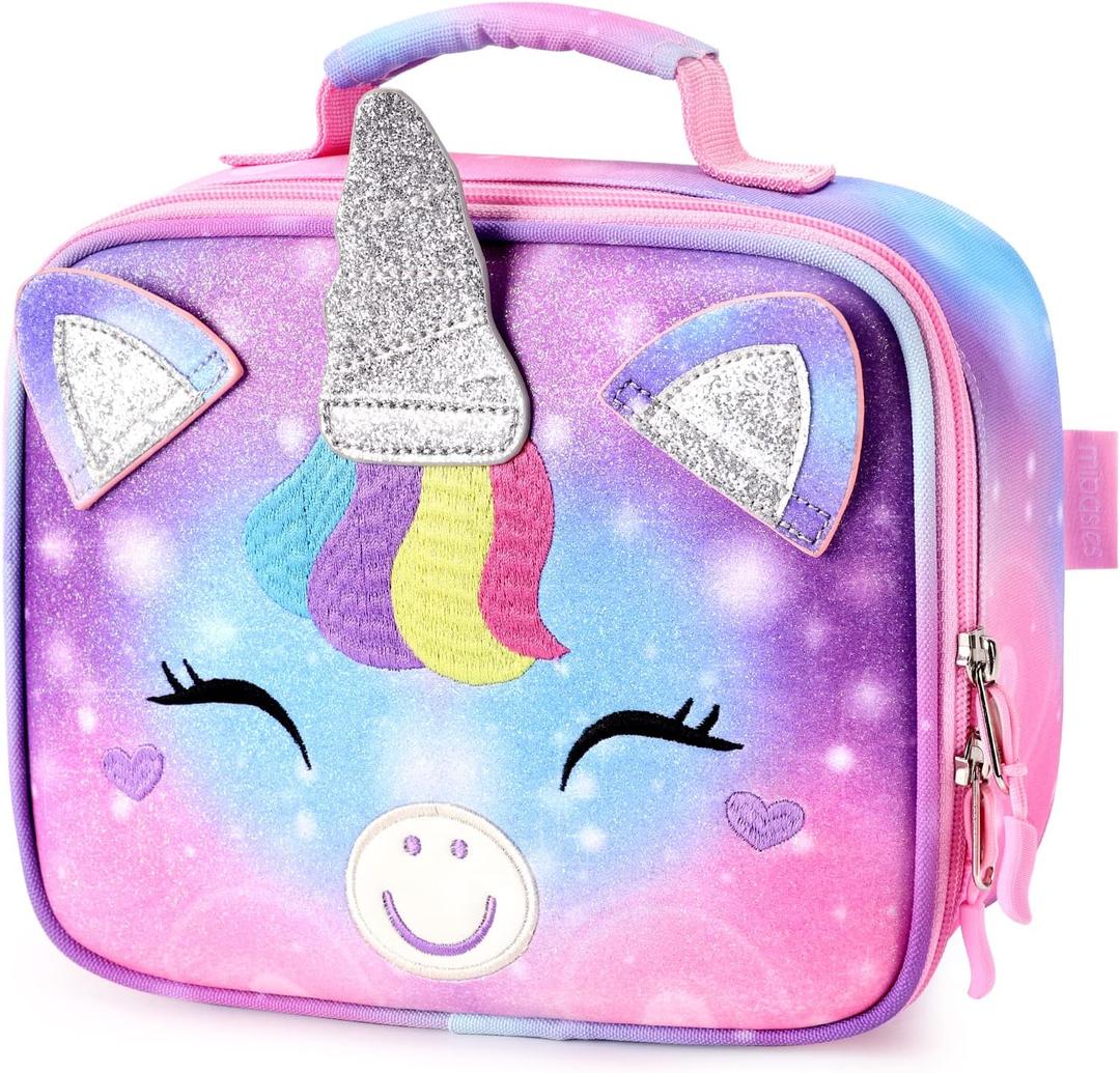 2 x mibasies Kids Lunch Box for Girls Toddler, Insulated and Reusable Lunch Bag for School, Unicorn (2.5L)