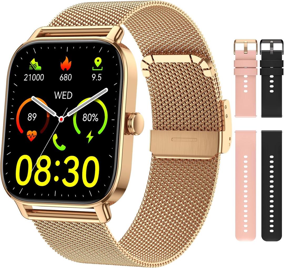 Smart Watch for Women Men Fitness: Waterproof Make Answer Call Digital Mens Watches Running Pedometer Smartwatch for Android Phone iPhone Samsung Compatible Heart Rate Monitor SpO2 Step Tracker Gold