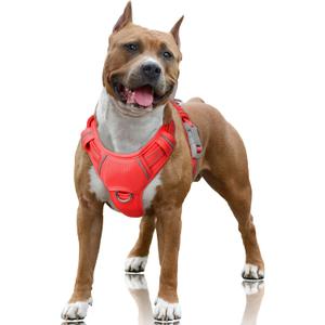 BARKBAY No Pull Dog Harness Large Reflective Dog Harness with Front Clip and Easy Control Handle for Walking Training Running with ID tag Pocket(Red,L)