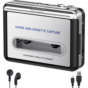 Personal Cassette Player, Convert Tape to MP3 Digital, Walkmaner Portable Tape Recorder with Auto-Reverse, Headphone Jack