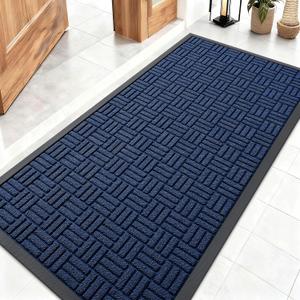 OLANLY Front Door Mat Outside Entrance 47x23, Absorbent, Heavy Duty Sturdy Natural Rubber Doormat Indoor Outdoor, Non-Slip, Stain and Fade Resistant, Low Profile Floor Mat for Entryway, Navy Blue