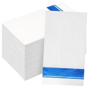 Tinlade Blue and White 100 Pack Disposable Guest Napkins Stripe Design