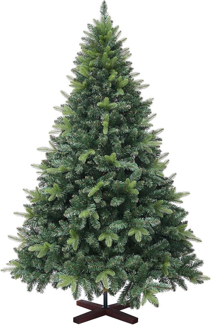 7ft Artificial Christmas Tree, 1400 Realistic Branch Tips, Easy Assembly Hinged Design, Includes Base (6ft 10in)