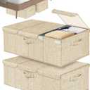 Deep Under Bed Storage Container, 10" Tall Height Underbed Box Bin with Lids 31" Long Large Basket for Under Bed, Bedroom, Dorms, Clothes, Bed sheets, Blankets, 2 Pack, Beige