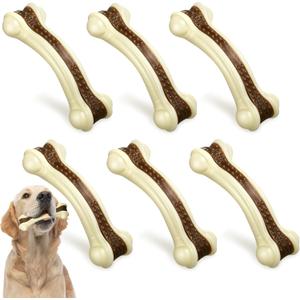 Sosation 6 Pcs Dog Toys for Aggressive Chewers Christmas Nylon Beef Flavor Bones Tough Puppy Teething Toys Puppy Chew Bones for Large Medium Small Breed Dogs Puppies(Medium)