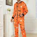 Veseacky Matching Family Pajamas Sets Skeleton Glow in Dark Jumpsuit Halloween Hooded One-Piece Zipper PJS Family Jammies (Orange, XXL)