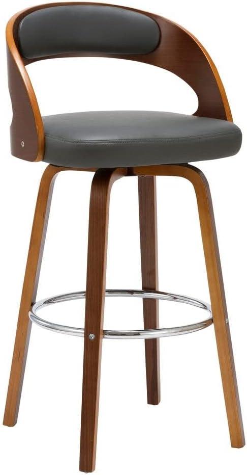 Porthos Home Charlotte Swivel Bar Stool, PU Upholstery, Wooden Legs (Grey)