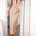 Summer Sexy Satin Backless Halter Maxi Dress for Women Elegant Sleeveless V Neck Twist Wedding Guest Dresses Cocktail (XS)