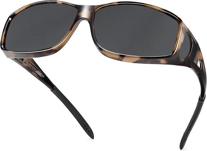 Fit Over Wrap Sunglasses Polarized Lens Wear Over Eyeglasses 100% UV Protection for Men and Women (Brown, M)