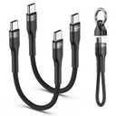 PD 60W Short USB C Cable (2 Pack), Keychain 6 Inch USB C Cable/Nylon Braided Type C to Type C Cables/Fast Charging Cables for 1Phone17/16/15 Series, 1Pad Pro/Air, Samsung Galaxy Series, Google Pixel