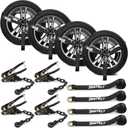 4 Pack Wheel Tie Down Straps with J-Hook, 2" x 96"-9900LBS Break Strengt, Tire Straps with Chain Anchors,Heavy Duty Lasso Style Car Hauler Straps for Trailer,Hauling UTV, SUV, Truck, Black
