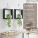 2 Pack Fake Plants Hanging, Artificial Succulents Plants in Square Wooden Frame with LED Lights, Boho Wall Decor for Office Living Room Bathroom Bedroom Kitchen Indoor Outdoor, Black