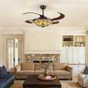 48" Tiffany Ceiling Fans with Lights Tiffany Vintage Fandelier Vintage Chandelier Fan Stained Glass Ceiling Fan Retractable Blades for Living Room Dining Room