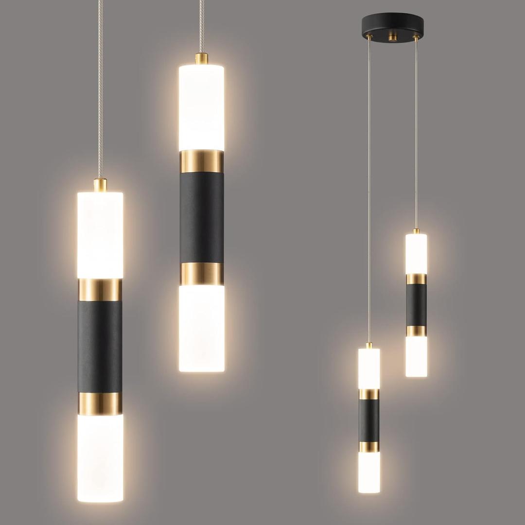 2-Light Pendant Lights Kitchen Island Dimmable LED Modern Mini Pendant Light, Bedroom Small Pendant Light Fixtures (Black Gold)