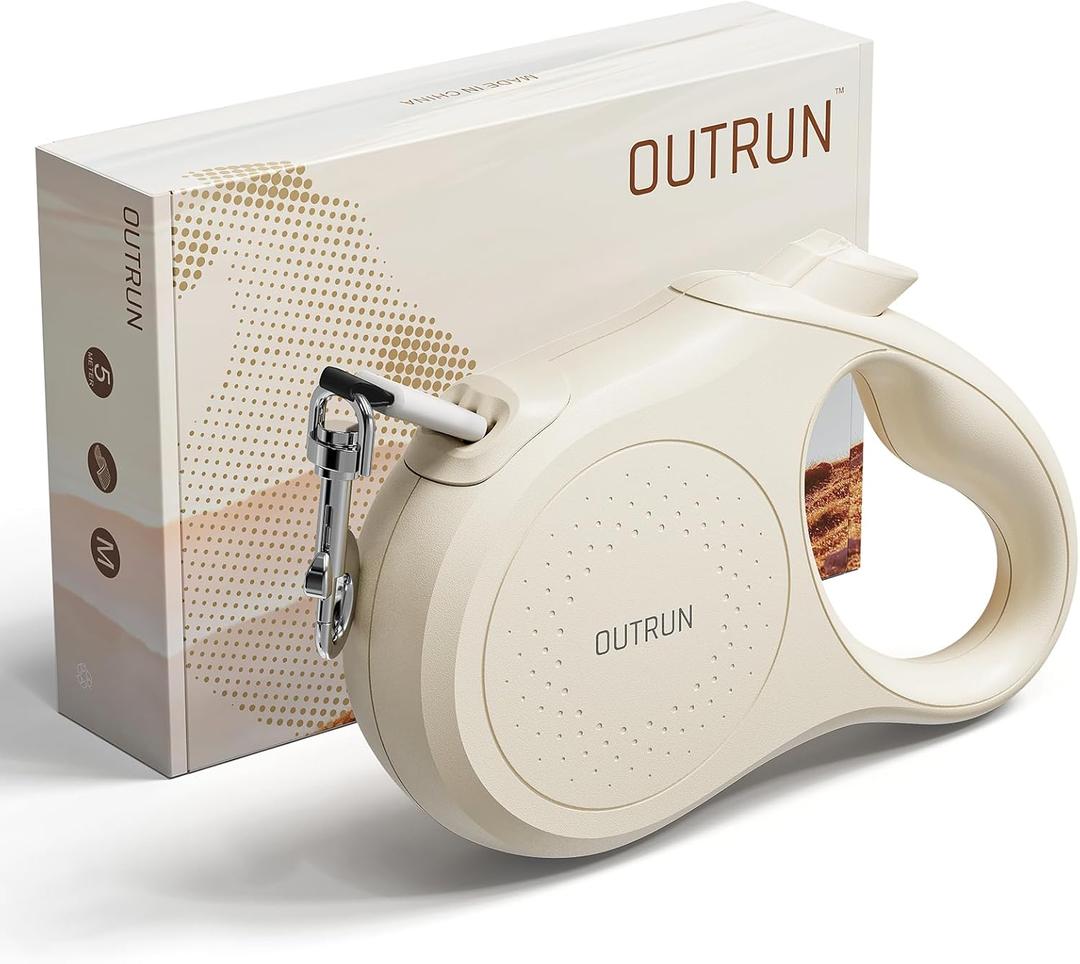 OUTRUN Retractable Dog Leash 16.5 FT Walking Leash up to 55 lb, Strong Nylon Tape No Tangle, Heavy Duty One-Handed Brake Lock Perfect for Small & Medium Sized Dogs and Pets