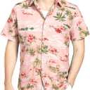 SSLR Pack Hawaiian Shirt for Men Flamingo Short Sleeve Casual Button Down Shirts Summer Beach Shirt (Pink, XL)