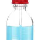 500mL Lab Gas Washing Bottle Glass, Lab Buffer Bottle, GL45 Red Screw Cap PTFE GL14 Hose Connection, Lab Glassware Kit, Borosilicate Glass (16.9 Ounces)