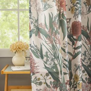 Linen Botanical Curtains 63 Inch Length Pair Whimsical Protea Flower Garden Curtains Retro Farmhouse Light Filtering Window Curtain Panels for Dining Room Country Cottage Home Decor 50" W x 63" L (Brick Red)