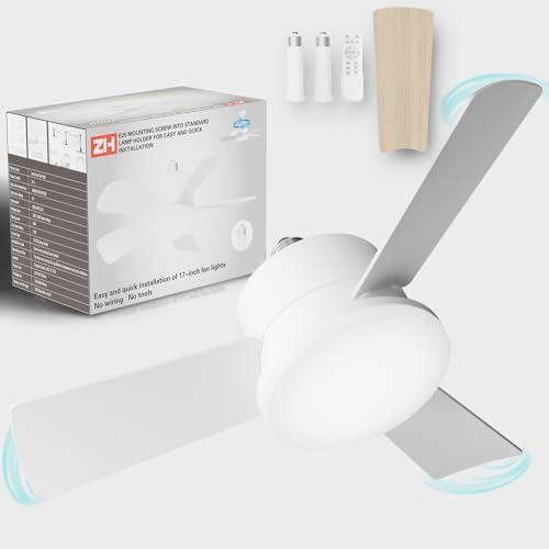 OKYUK Ceiling Fans with Lights,17in Small Ceiling Fan ceiling fans with and remote, with 6-Speeds, definite time, Dimmable LED, E26/E27 Base, for Bedroom, Kitchen, Living Room,Garage Fan (Milky)