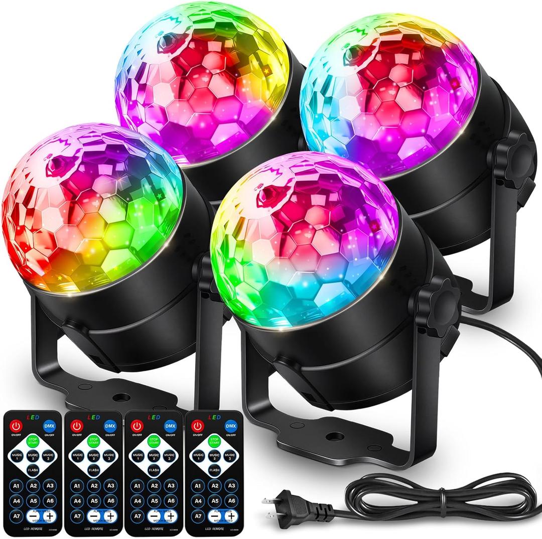 NEQUARE Disco Ball DJ Party Lights Sound Activated with Remote Control Strobe Lamp 7 Modes Stage Light for Home Room Dance Parties Karaoke Halloween Christmas Birthday Decorations[4-Pack]