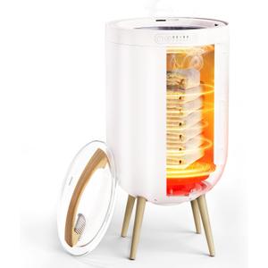 STARLEAD Heated Towel Warmers for Bathroom - 20L Large Towel Warmer Bucket, Wood Handle, Auto Shut Off, Bluetooth and RGB, Fits Up to Two 40"X70" Oversized Towels, Bathrobes, Blankets (White-round)