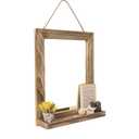 Emfogo Wall Mirror with Shelf, 20 x 16 inch Farmhouse Decor Wall Mirror Hanging for Bathroom, Vanity, Bedroom, Entryway, Living Room (Rustic Brown)