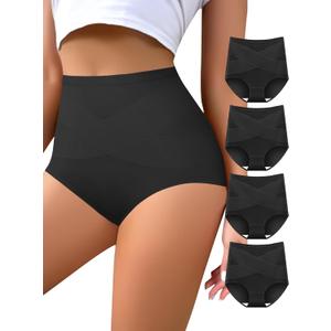 Women's High Waisted Underwear Slightly Tummy Control Cotton Panties Full Coverage Postpartum Briefs 4 Pack (Black, S)