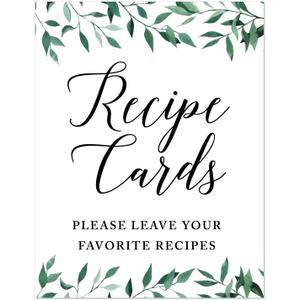 Andaz Press Wedding Party Signs, Natural Greenery Green Leaves, 8.5x11-inch, Recipe Cards, Leave Your Favorite Recipes, 1-Pack