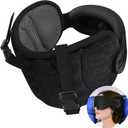 Travel Pillows for Airplanes, Airplane Pillow for Long Flight Car Road Trip, Airplane Head Strap with Sleep Eye Mask, 360 Support Headrest, Stop Bobblehead Travel Neck Pillow, Mottled Black