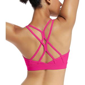 RUNNING GIRL Sports Bras for Women,Strappy Crisscross Back Padded Low Impact Running Sports Bra with Removable Cups (Small, Hot Pink)
