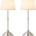 2 Pack Cordless Table Lamp, Rechargeable Desk Lamp with Fabric Shade, Battery Operated Lamp 3 Color Stepless Dimming, Small Touch Bedside Lamp Home Decor for Dining, Counter (Brushed Sliver)